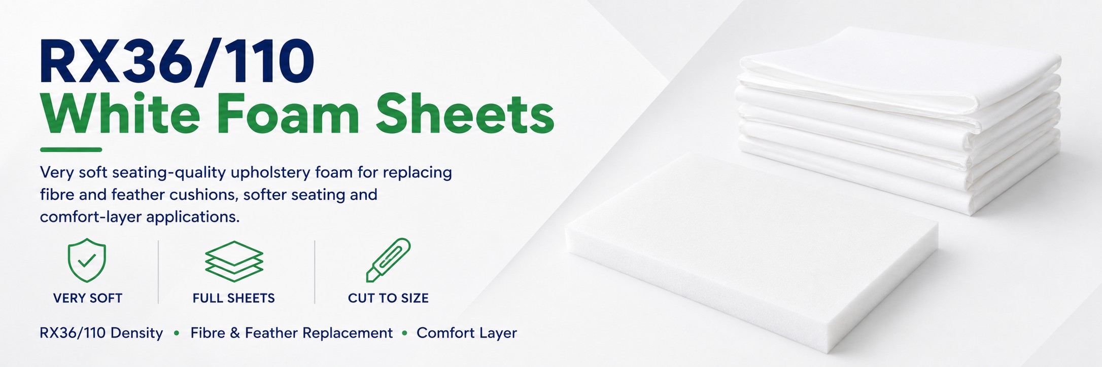 RX36/110 white very soft upholstery foam sheets for replacement cushions and comfort layers
