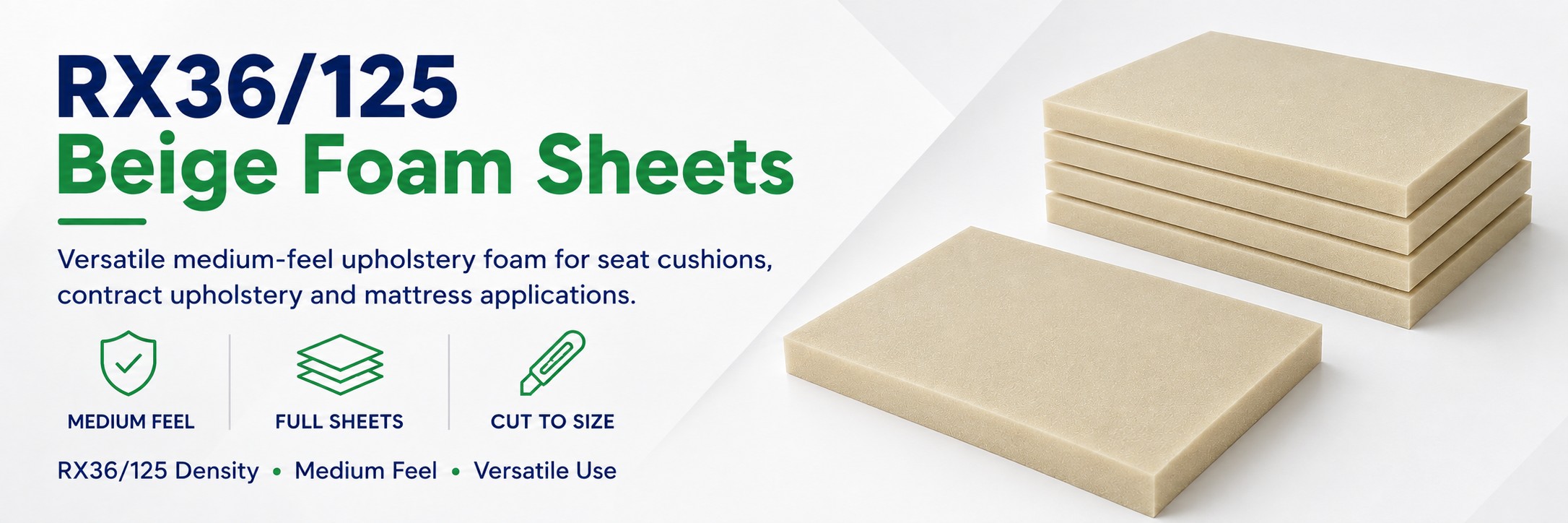 RX36/125 beige medium-feel upholstery foam sheets for seat cushions and contract upholstery