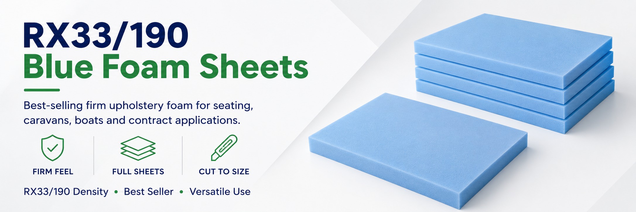 RX33/190 blue firm upholstery foam sheets for seat cushions, caravans and contract seating