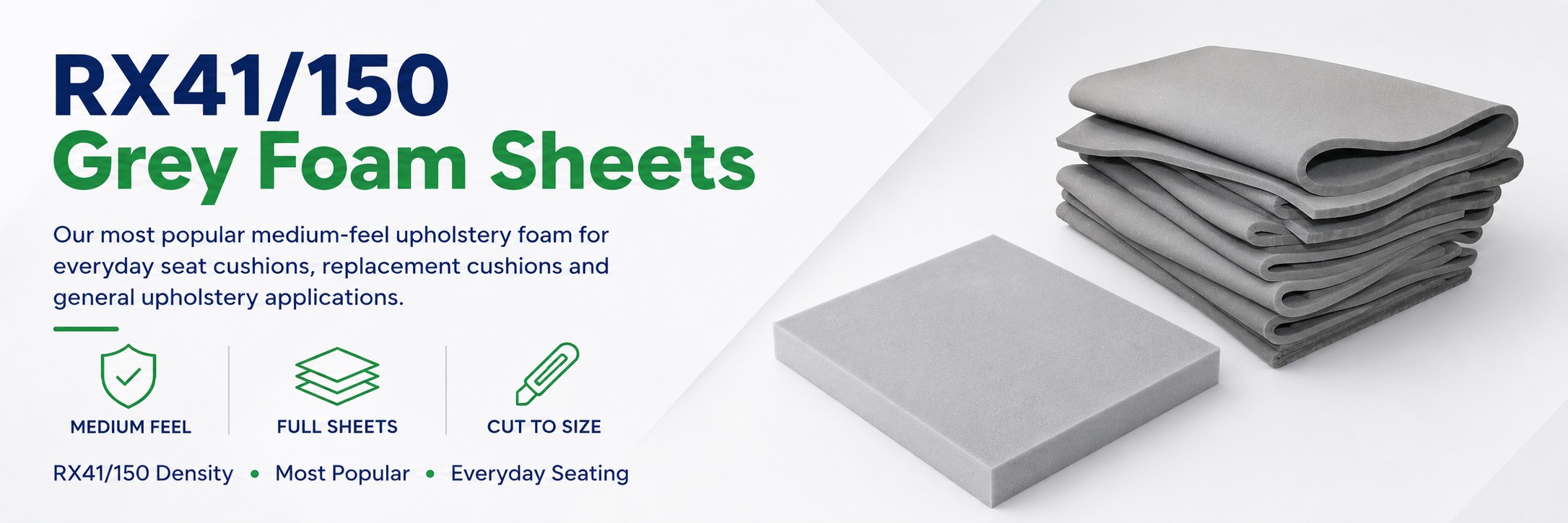 RX41/150 grey medium-feel upholstery foam sheets for everyday and replacement seat cushions