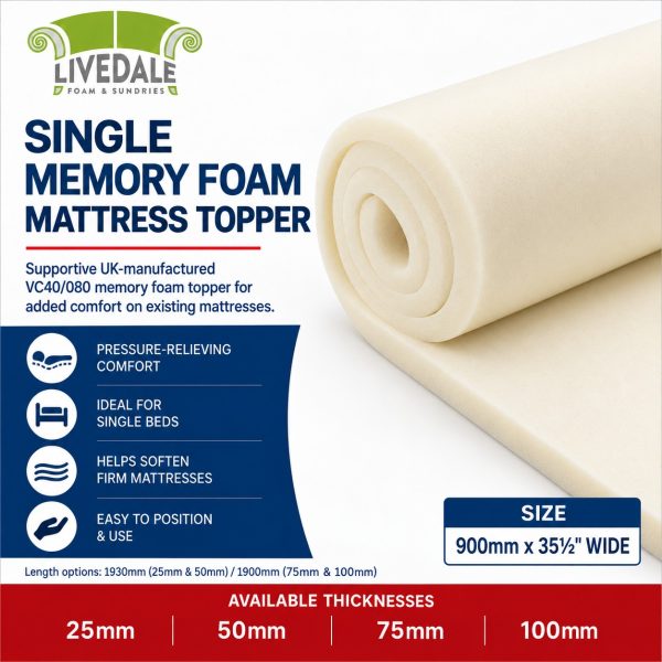 Single memory foam mattress topper VC40/080 with available thickness options