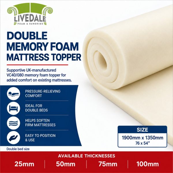 Double memory foam mattress topper VC40/080 with available thickness options