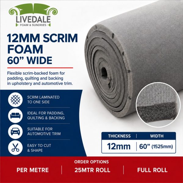 12mm scrim foam 60 inch wide for deep automotive quilting and upholstery