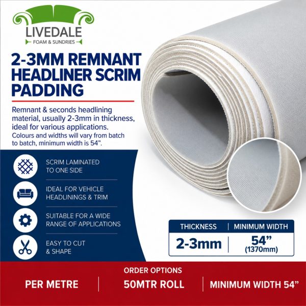 2-3mm remnant headliner scrim foam padding for automotive trimming