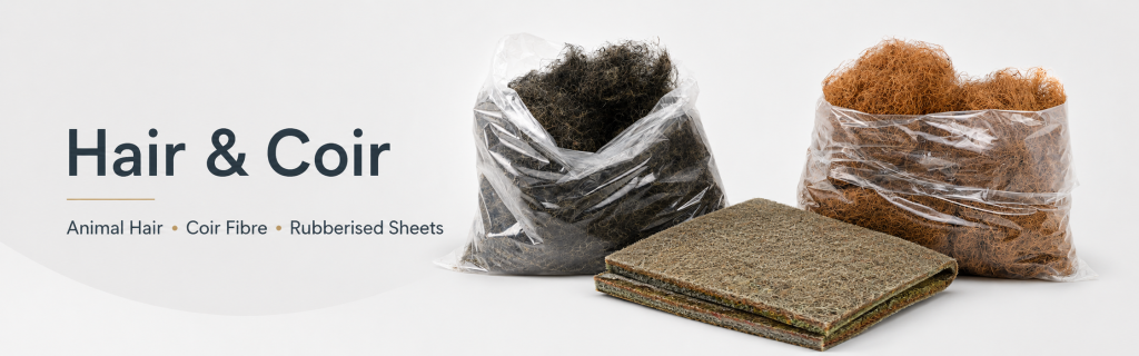 Hair and coir upholstery fillings including animal hair coir fibre and rubberised sheets for furniture restoration