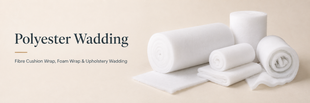 Polyester wadding rolls and fibre cushion wrap for foam cushions, upholstery padding and furniture repairs