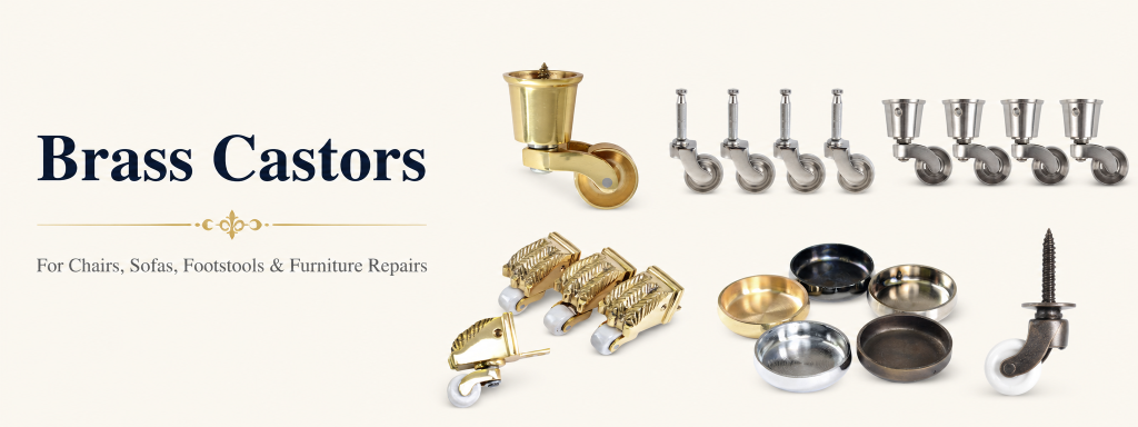 Brass castors for chairs, sofas, footstools and furniture repairs