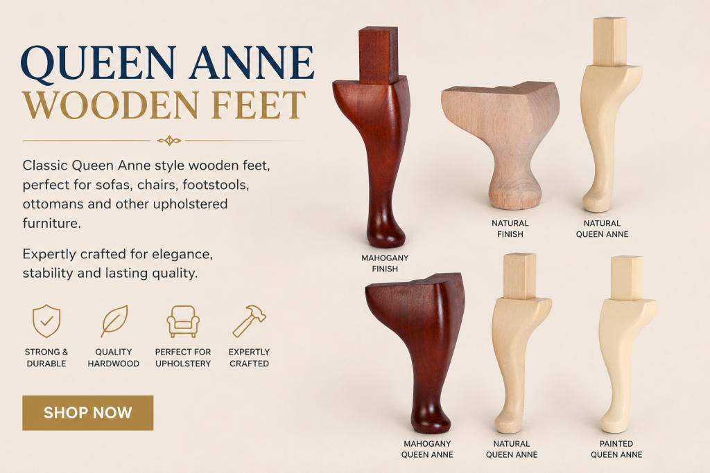 Queen Anne wooden feet for sofas, chairs, footstools and furniture restoration