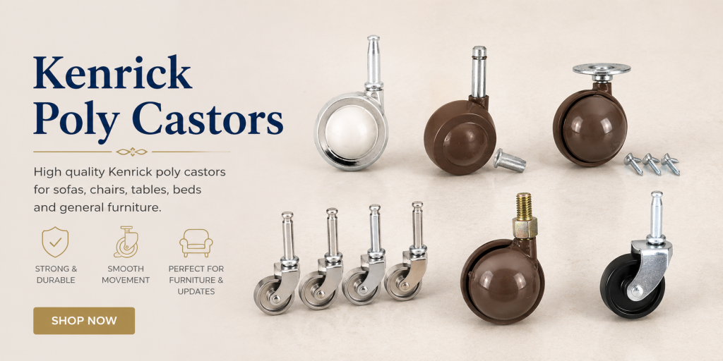 Kenrick and poly castors for sofas, chairs, tables, trolleys and furniture repairs
