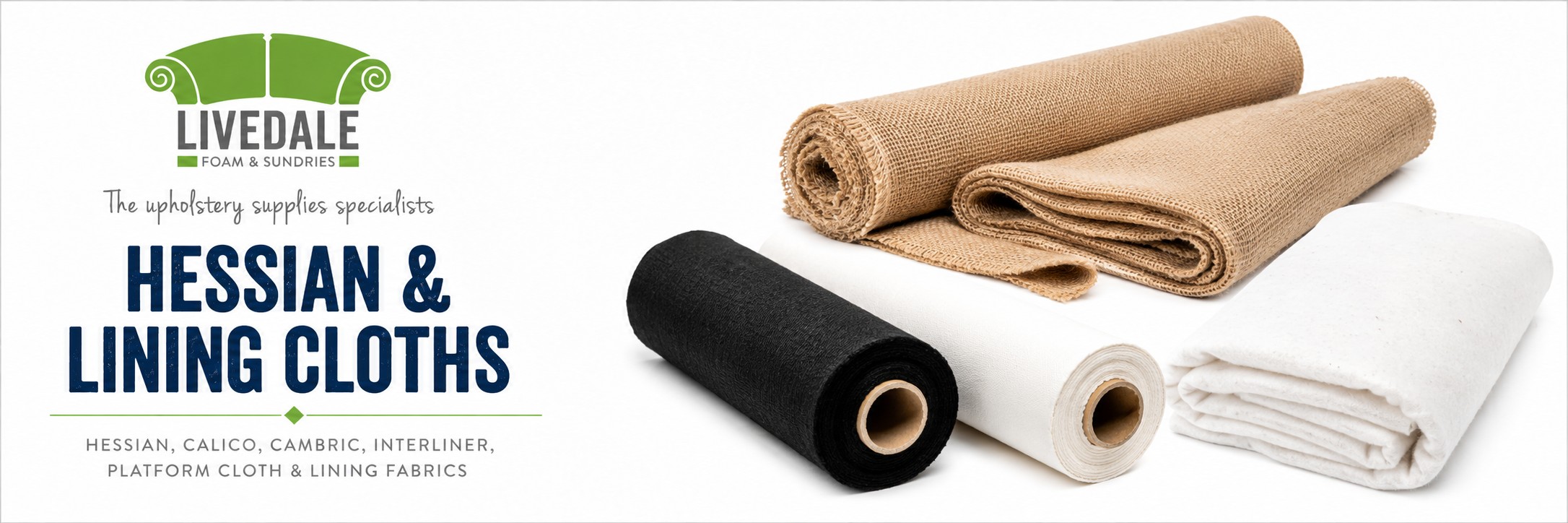 Hessian and lining cloth rolls for upholstery, including calico, cambric, interliner, platform cloth and black base cloth