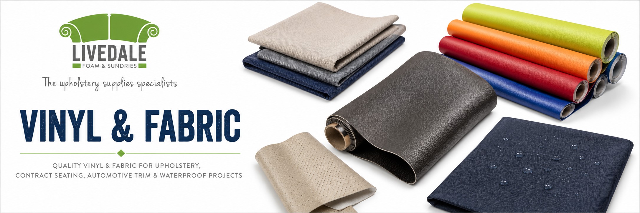 Vinyl and fabric upholstery materials, including contract vinyl rolls, textured fabric, waterproof fabric and automotive trim fabrics