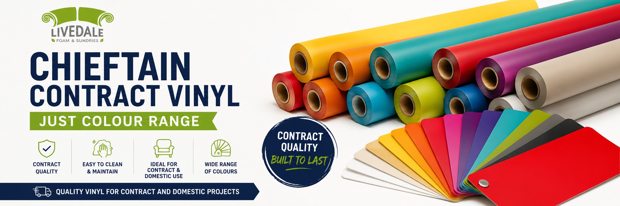 Chieftain Just Colour contract vinyl banner featuring smooth, brightly coloured upholstery vinyl rolls and colour swatches