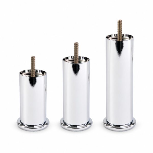 Chrome round metal furniture legs 50mm diameter in 100mm 120mm and 150mm heights