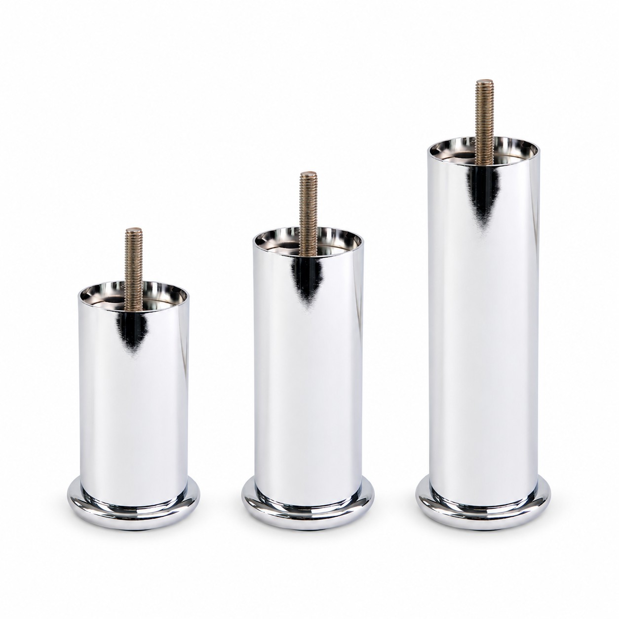 Chrome Round Metal Furniture Legs 50mm Diameter – 3 Heights Chrome round metal furniture legs 50mm diameter in 100mm 120mm and 150mm heights